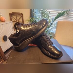 Prada Black Patent America's Cup Sneakers